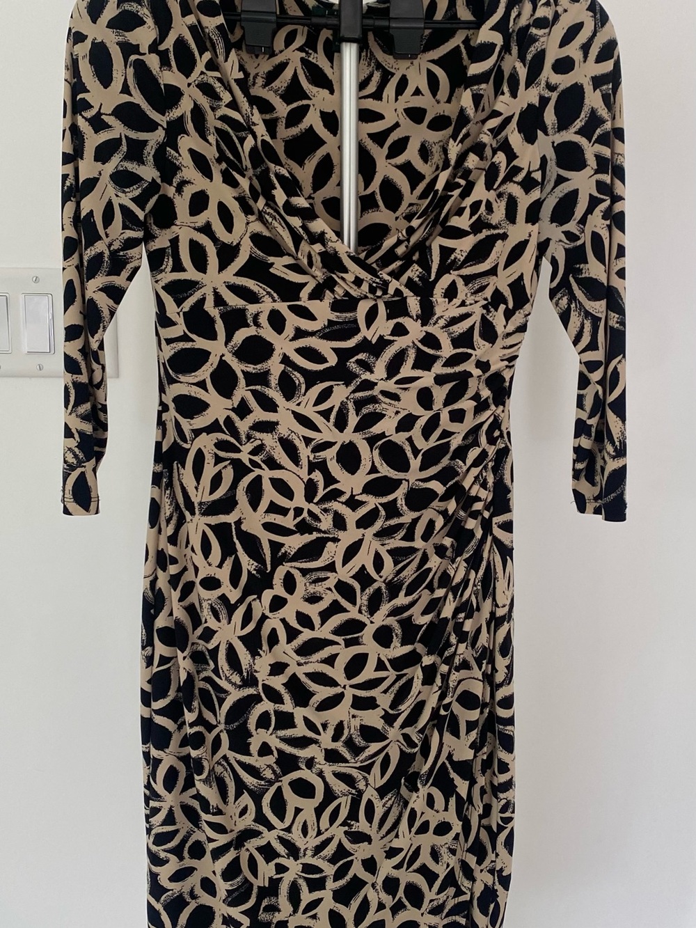 Lauren Women's Black & Beige Patterned Wrap Dress